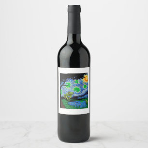 Frosch Lover, Starry Night Frog, Van Gogh Frog, Fu Weinetikett
