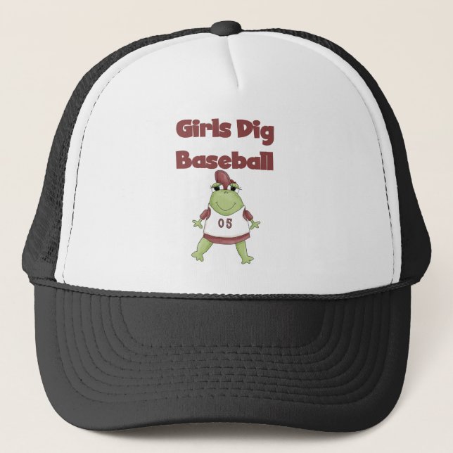 Frosch-Mädchen-Grabungs-Baseball-T-Shirts und Truckerkappe (Vorderseite)