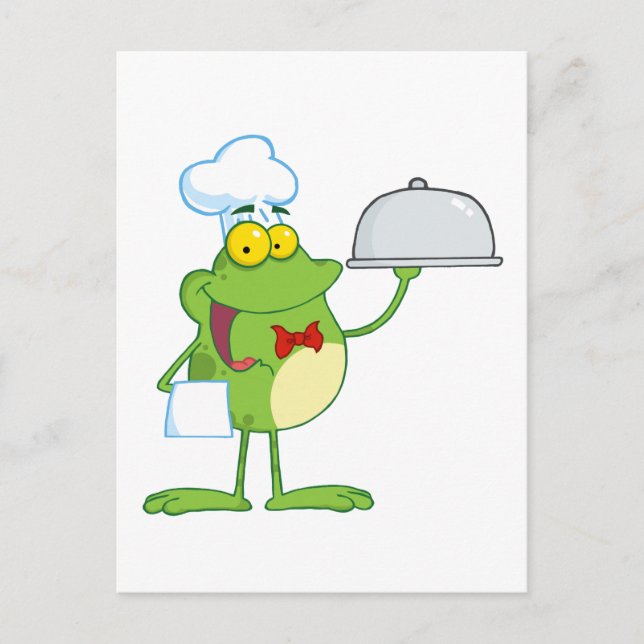 Frosch Maskottchen Koch, der in einer Schieber-Pla Postkarte (Vorderseite)