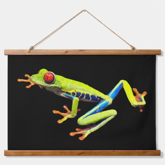 Frosch, Mit Augen gestrichen Wandteppich Mit Holzrahmen (Vorne)