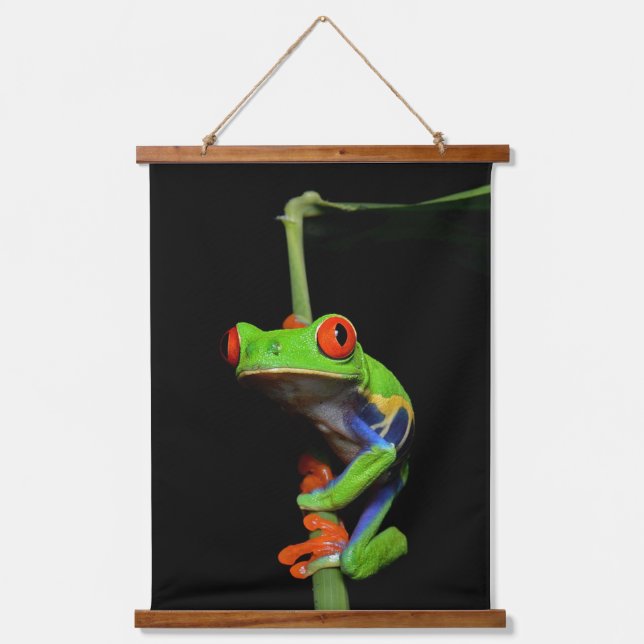 Frosch, Mit Augen gestrichen Wandteppich Mit Holzrahmen (Vorderseite)