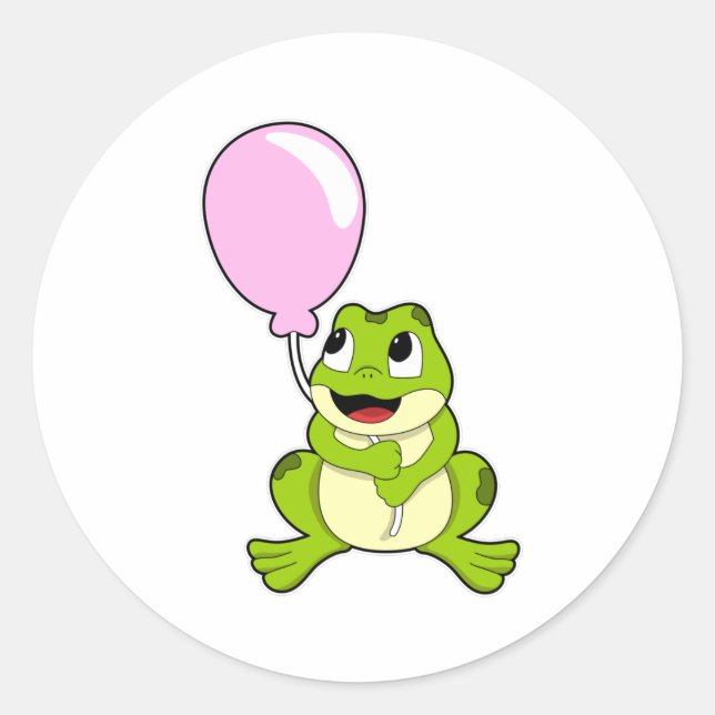 Frosch mit Ballon Runder Aufkleber (Vorderseite)