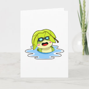 Frosch mit Blatt beim Schwimmen Karte