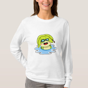 Frosch mit Blatt beim Schwimmen T-Shirt