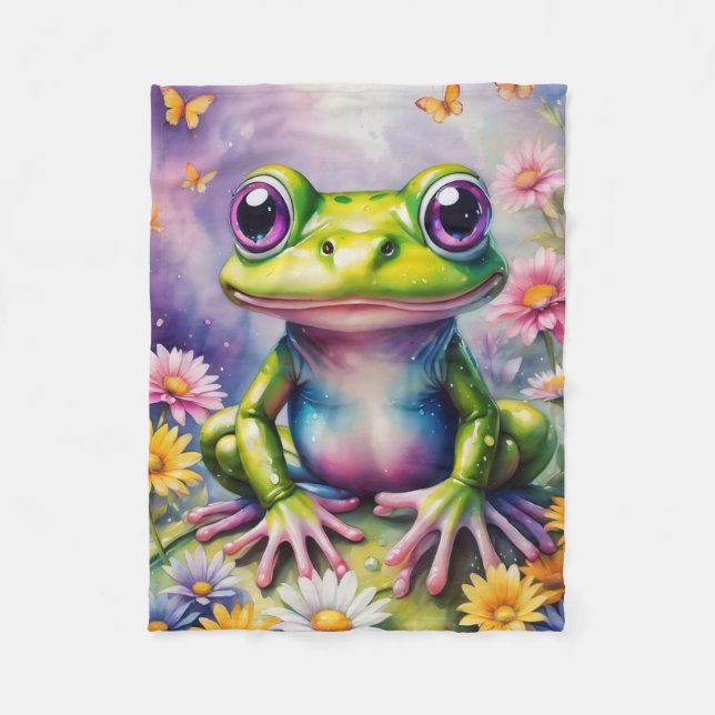 Frosch mit Blume, digitale Kunst Fleecedecke (Vorderseite)