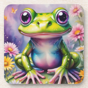 Frosch mit Blume, digitale Kunst Getränkeuntersetzer