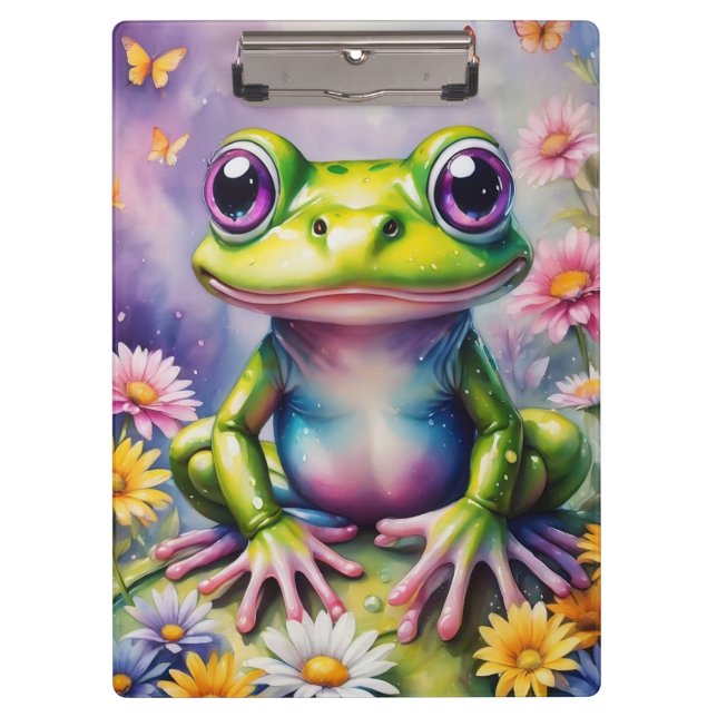Frosch mit Blume, digitale Kunst Klemmbrett (Vorderseite)