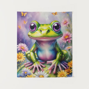 Frosch mit Blume, digitale Kunst Wandteppich
