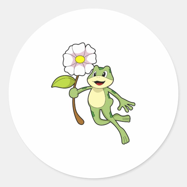 Frosch mit Blume.PNG Runder Aufkleber (Vorderseite)