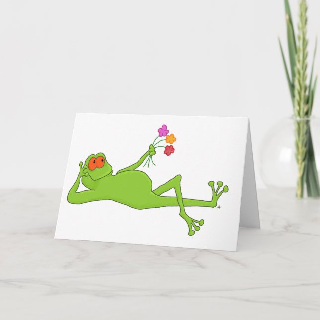 Frosch mit Bouquet-Grußkarte Karte (Vorderseite)