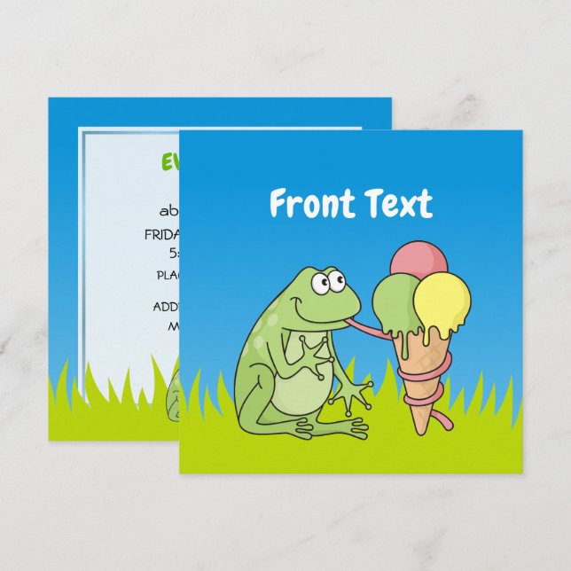 Frosch mit Eiscreme Einladung (Vorne/Hinten)