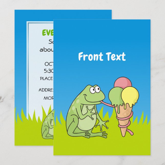 Frosch mit Eiscreme Einladung (Vorne/Hinten)