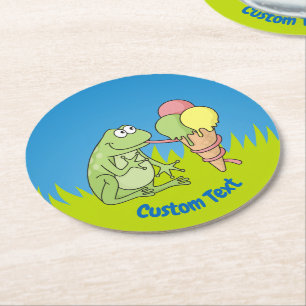 Frosch mit Eiskrem Rundpapier-Untersetzer Runder Pappuntersetzer