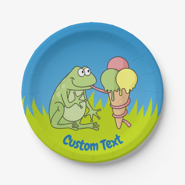 Frosch mit Eiskremspolette Pappteller (Vorderseite)