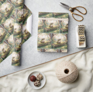 Frosch mit floraler Krone im Wald Geschenkpapier