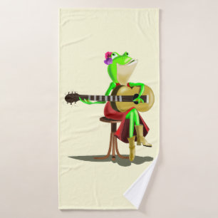 Frosch mit Gitarre Badetuch Badehandtuch