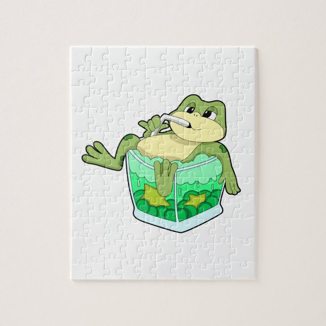 Frosch mit Glas Saft (Vertikal)