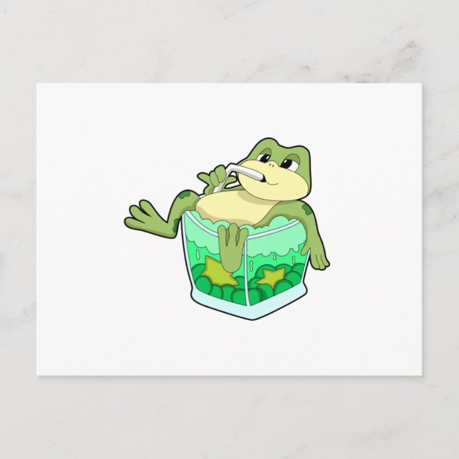 Frosch mit Glas Saft Postkarte (Vorderseite)