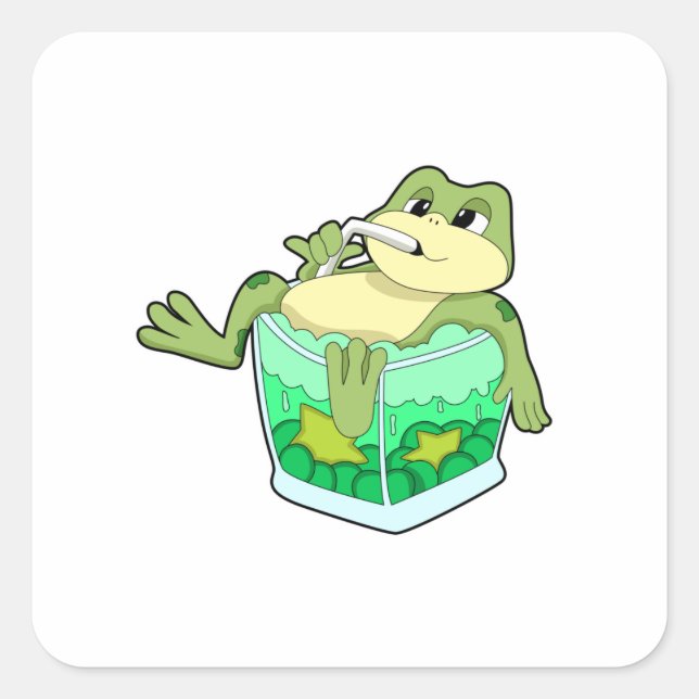 Frosch mit Glas Saft Quadratischer Aufkleber (Vorderseite)