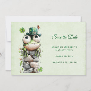 Frosch mit grünem Hut und Kleeblatt Niedlich Save The Date