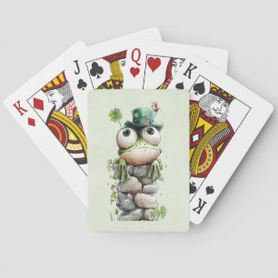 Frosch mit grünem Hut und Kleeblatt Niedlich Spielkarten