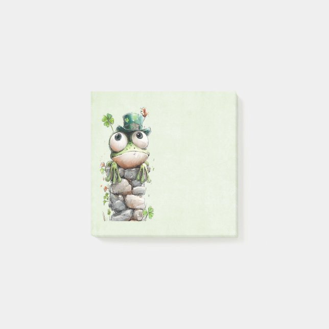 Frosch mit grünem Hut und Kleeblatt Süß Post-it Klebezettel (Vorderseite)