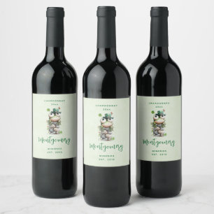 Frosch mit grüner Mütze und Kleeblatt Süßweinherst Weinetikett