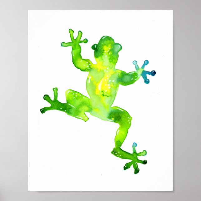 Frosch mit grüner Wasserfarbe Poster (Vorne)