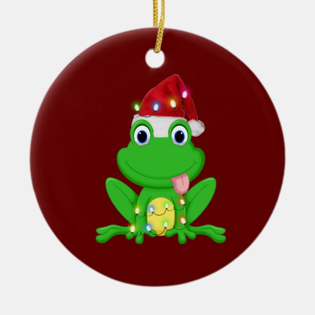 Frosch mit Hat Lights Weihnachten Keramik Ornament (Vorne)