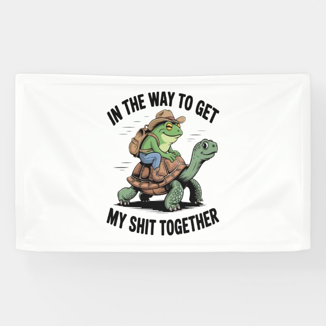 Frosch mit Hut Riding Turtle Banner (Horizontal)