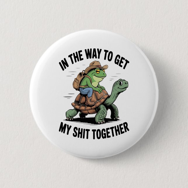 Frosch mit Hut Riding Turtle Button (Vorderseite)