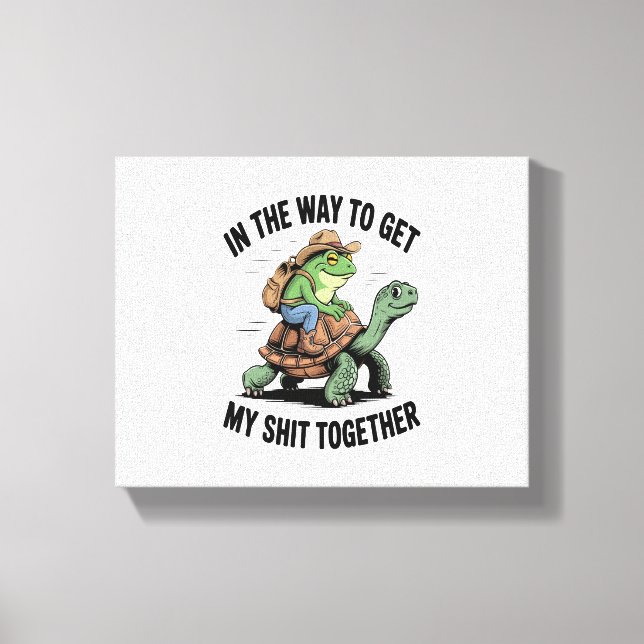 Frosch mit Hut Riding Turtle Leinwanddruck (Vorderseite)