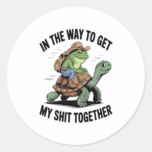 Frosch mit Hut Riding Turtle Runder Aufkleber (Vorderseite)