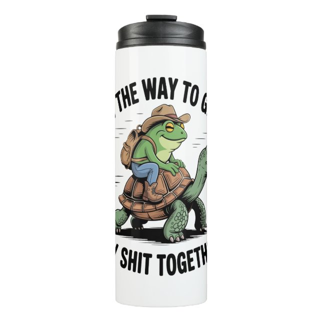 Frosch mit Hut Riding Turtle Thermosbecher (Vorderseite)