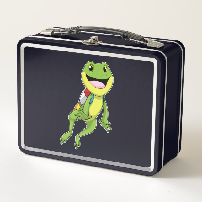 Frosch mit Jetpack Metall Brotdose (Vorderseite)