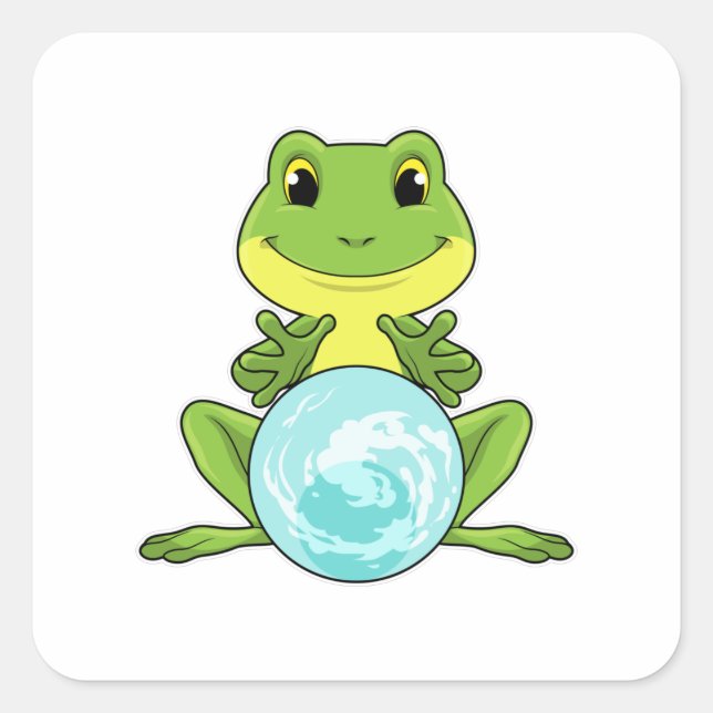 Frosch mit Kristallkugel Quadratischer Aufkleber (Vorderseite)