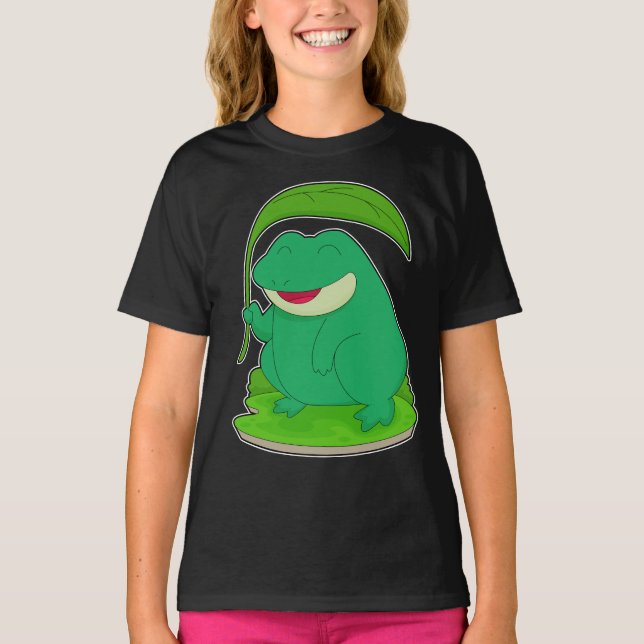 Frosch mit Leaf als Sonnenschirm T-Shirt (Vorderseite)
