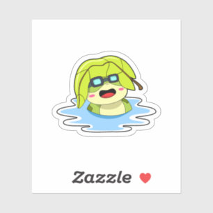 Frosch mit Leaf beim Schwimmen Aufkleber