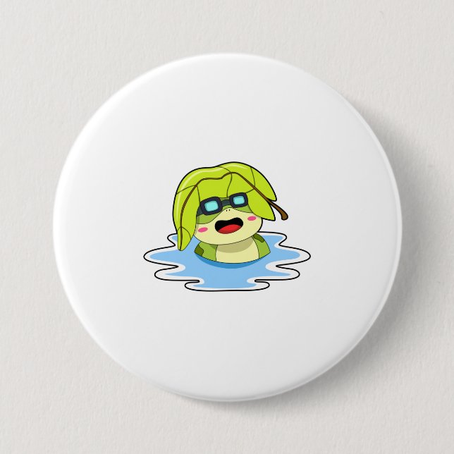Frosch mit Leaf beim Schwimmen Button (Vorderseite)