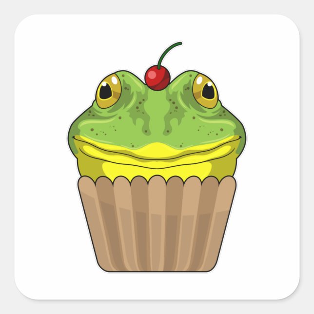 Frosch mit Muffin Quadratischer Aufkleber (Vorderseite)