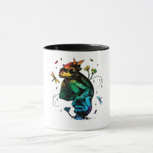 Frosch mit Pilz Cottagecore Regenbogen-Stil Tasse