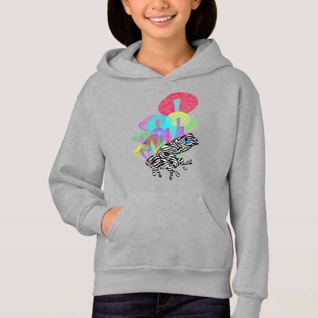 Frosch mit Pilzen im Neon Style Hoodie (Vorderseite)