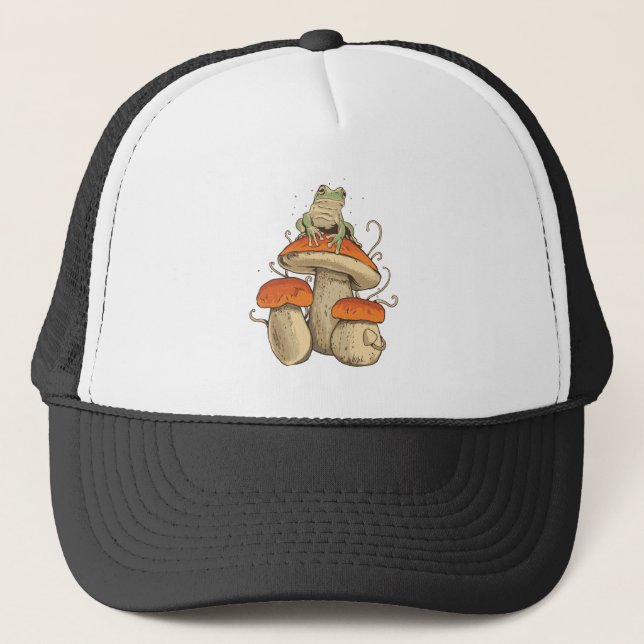 Frosch mit Pilzen Truckerkappe (Vorderseite)