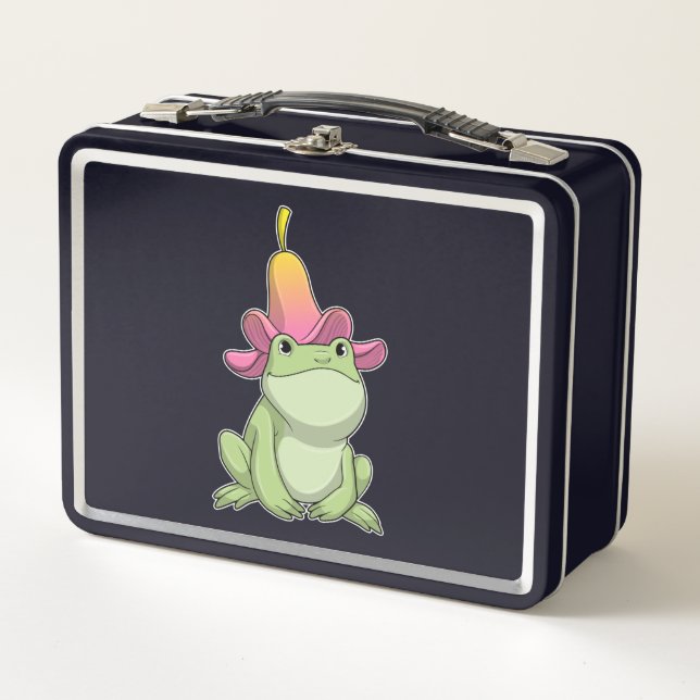 Frosch mit Plumeria Metall Brotdose (Vorderseite)