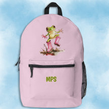 Frosch mit süßen rosa Stiefeln in Pfütze Monogramm
