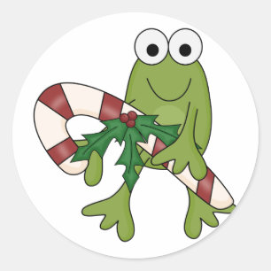 Frosch mit Süßkanistenhemden und Geschenken Runder Aufkleber