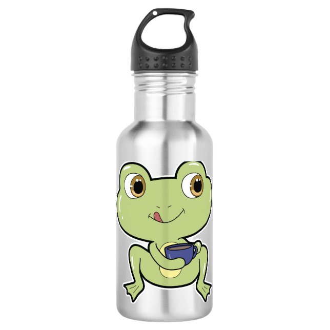 Frosch mit Tasse Kaffee Edelstahlflasche (Vorderseite)