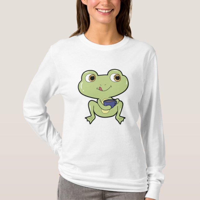 Frosch mit Tasse Kaffee T-Shirt (Vorderseite)
