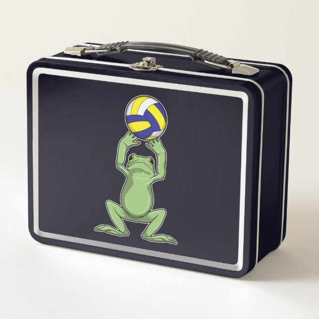 Frosch mit Volleyball Metall Brotdose (Vorderseite)