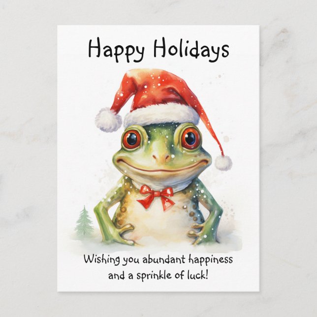 Frosch mit Weihnachtsmannmütze Happy Holidays Postkarte (Vorderseite)